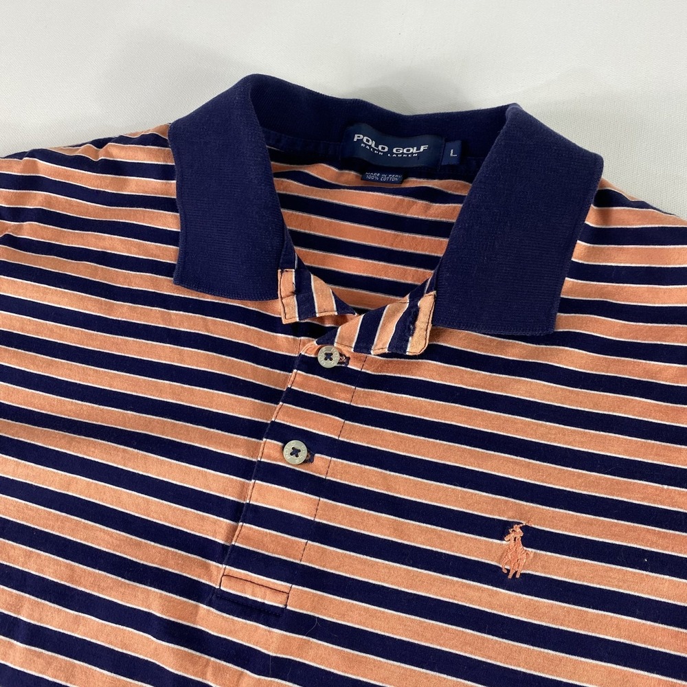 Polo Golf Ralph Lauren Polo Shirt Mens Large Orange Blue Stripe Audubon Club